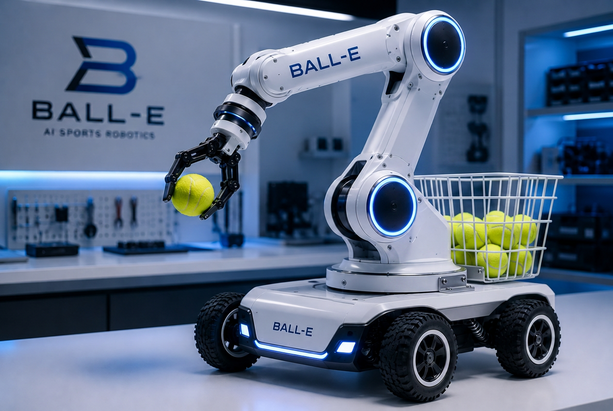 BALL-E autonomous tennis ball retrieval robot on a court